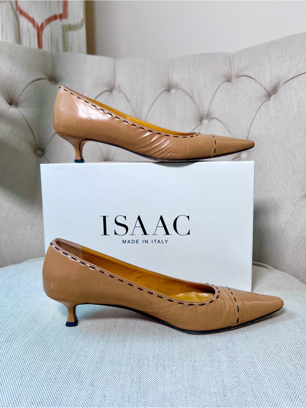 ISAAC Cat Heel Flats Tan Leather Pointed-Toe